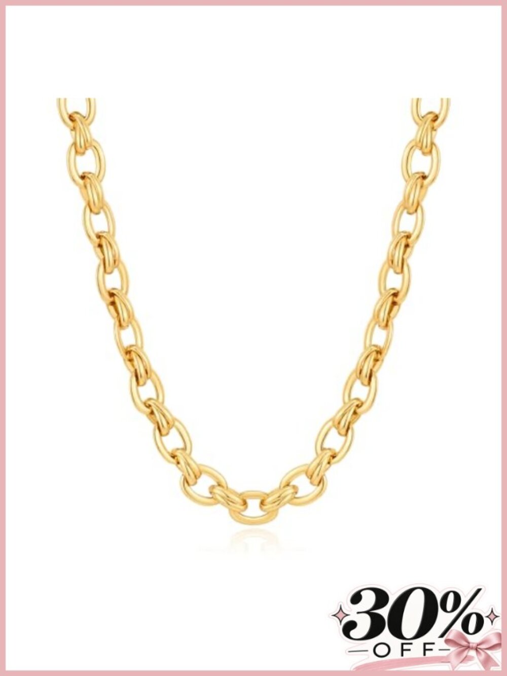 14K Gold Plated Chunky Coffee Bean Chain Necklace Women Statement Link